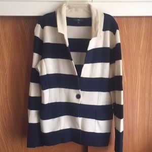 Gap Blue and Cream button collared cardigan